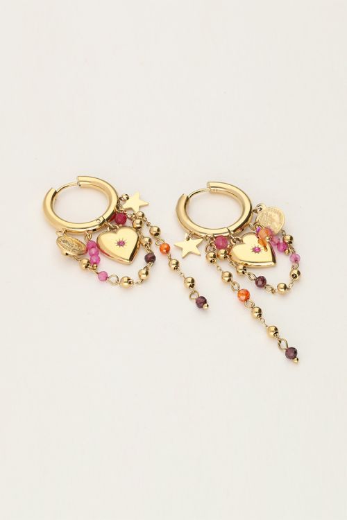 Starry hoop earrings with heart and beads | My Jewellery