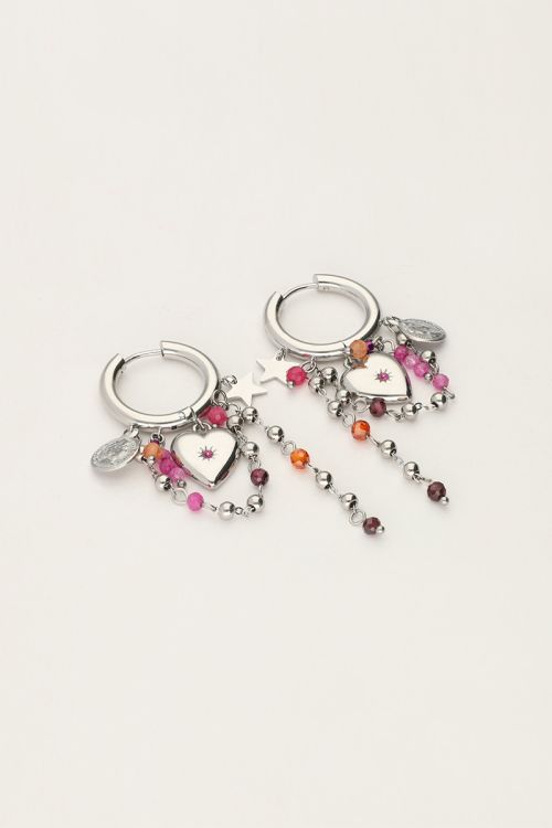 Starry hoop earrings with heart and beads | My Jewellery