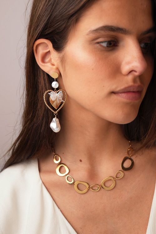 Statement heart earrings with faux pearls | My Jewellery