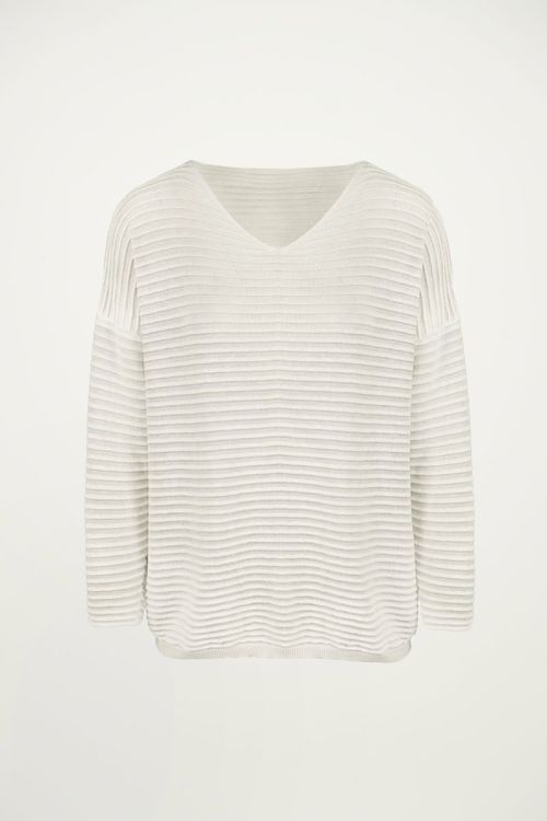Gestreepte trui beige, truien