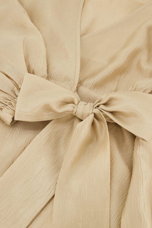 Taupe dress with overlap satin look | My Jewellery