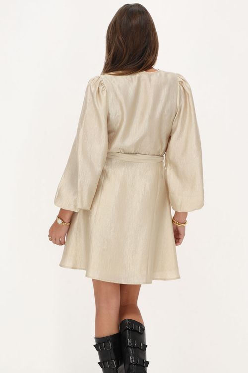 Taupe dress with overlap satin look | My Jewellery