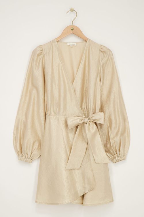 Taupe dress with overlap satin look | My Jewellery