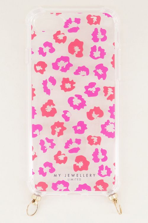Telefoonhoesje rood roze print, telefoonhoesje met koord My Jewellery