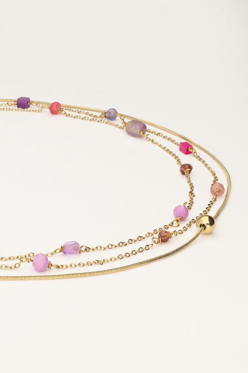 Triple necklace with pink and purple beads | My Jewellery