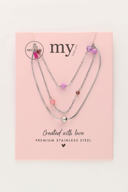 Triple necklace with pink and purple beads | My Jewellery
