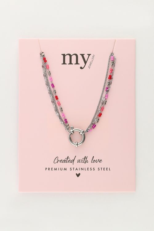 Triple necklace with red and pink beads | My Jewellery