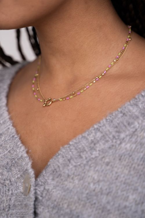 Triple necklace with green & pink beads | My Jewellery