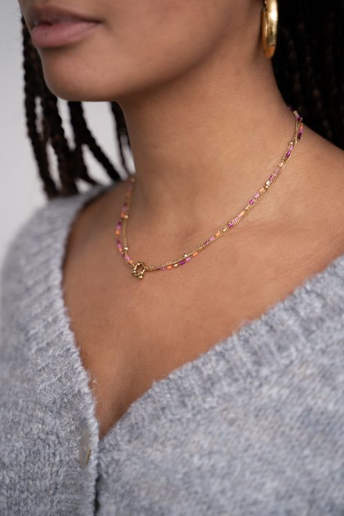 Triple necklace with orange & pink beads | My Jewellery