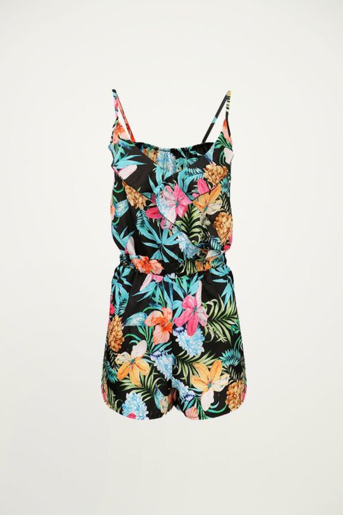 Playsuit zwart bloemen, jumpsuit kort
