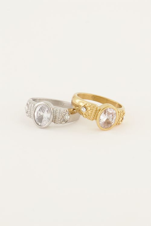 Vintage statement ring met transparante steen