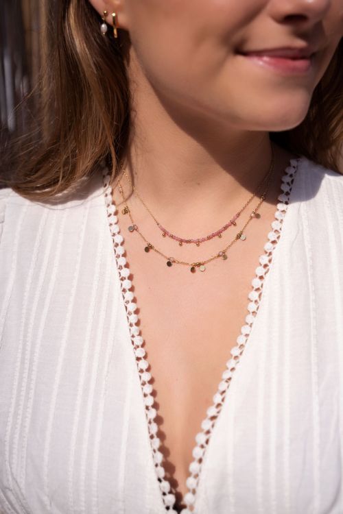Vaardig Malaise belegd broodje Vintage ketting met roze kralen & muntjes | My Jewellery