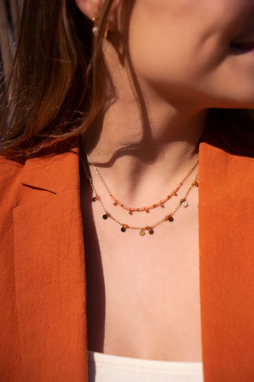 Vintage ketting met oranje kralen & muntjes | My Jewellery