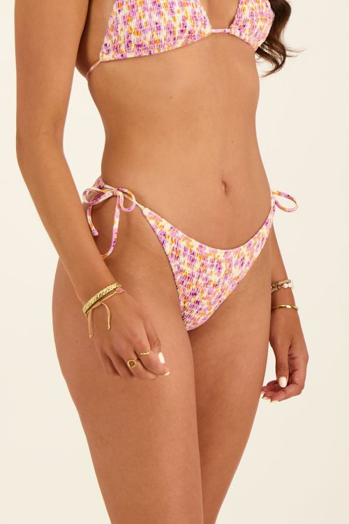 White bikini bottoms with purple floral print | My Jewellery