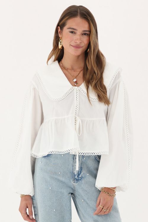 White blouse with peplum & bow | My Jewellery