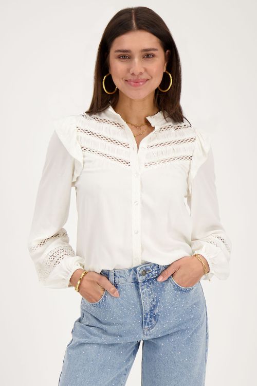 White ruffled blouse with lace tapes | My Jewellery