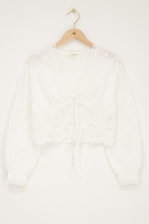 White embroidered bow top with crochet | My Jewellery