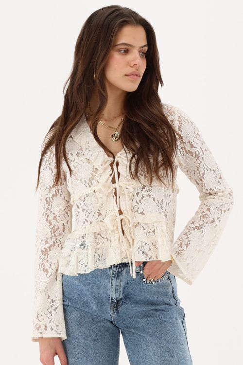 White lace top with long sleeves and bows | My Jewellery