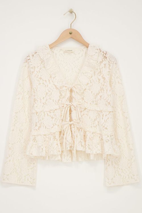 White lace top with long sleeves and bows | My Jewellery