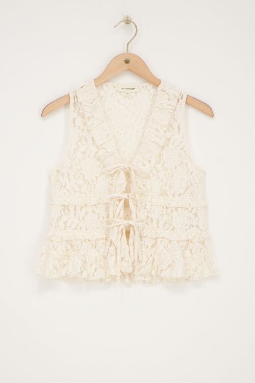 White lace top with ruffles and bows | My Jewellery