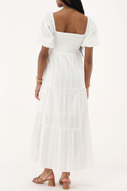 White maxi dress with puff sleeves | My Jewellery