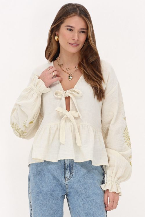 White muslin top with embroidery & | My Jewellery