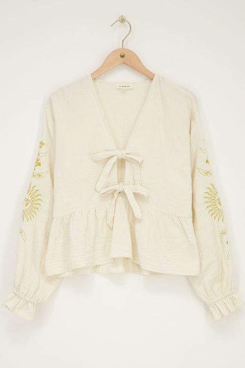 White muslin top with embroidery & bows | My Jewellery