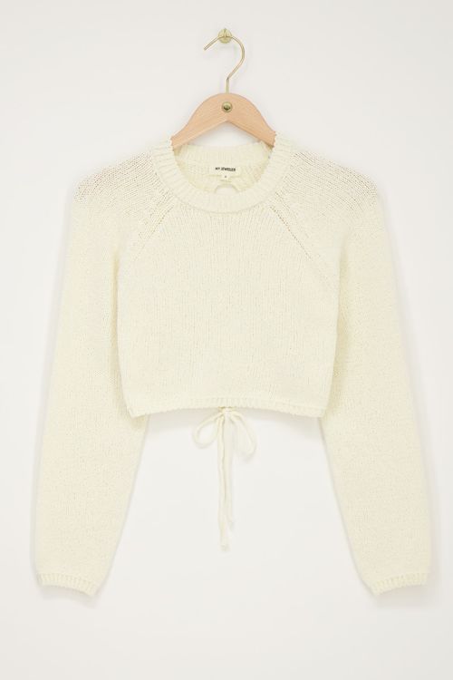 Weißer Pullover mit Strickrückseite