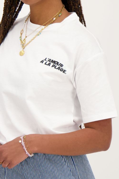 White T-shirt with black ''L'amour a la plage'' | My Jewellery