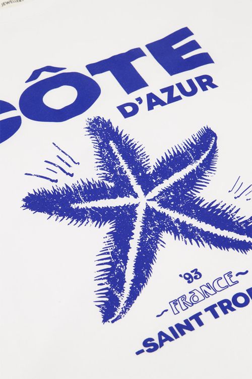 White T-shirt with blue "Cote d'azur"