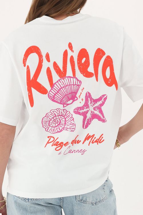White T-shirt with orange "Riviera" | My Jewellery
