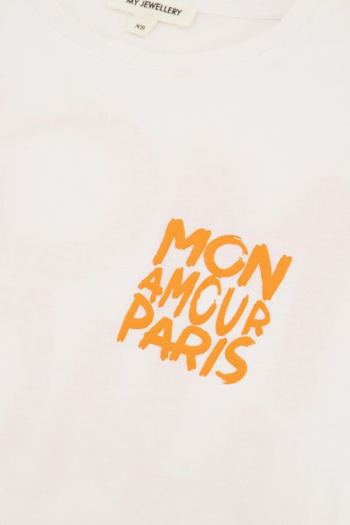 White T-shirt with orange "Mon amour Paris" | My Jewellery