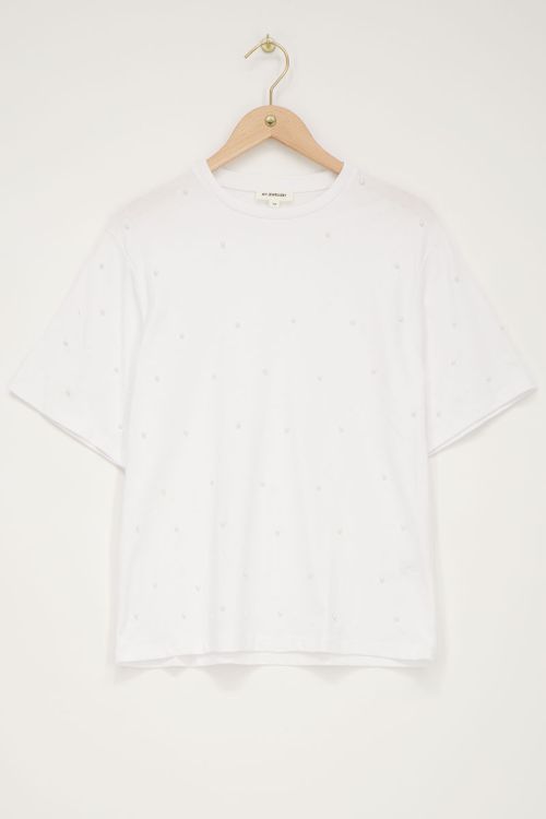 Weißes T-Shirt mit Perlen