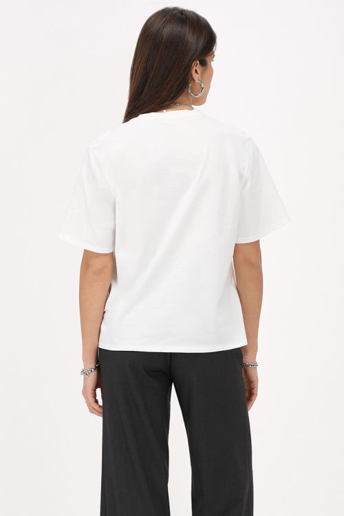 White T-shirt with silver 3D flowers | My Jewellery