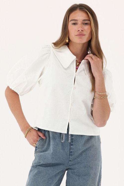White top with puff sleeves and rose details | My Jewellery