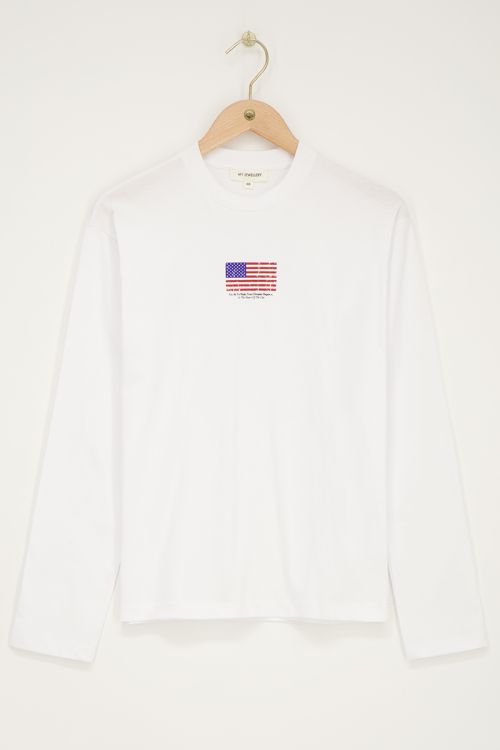 White long sleeve T-shirt with American flag | My Jewellery