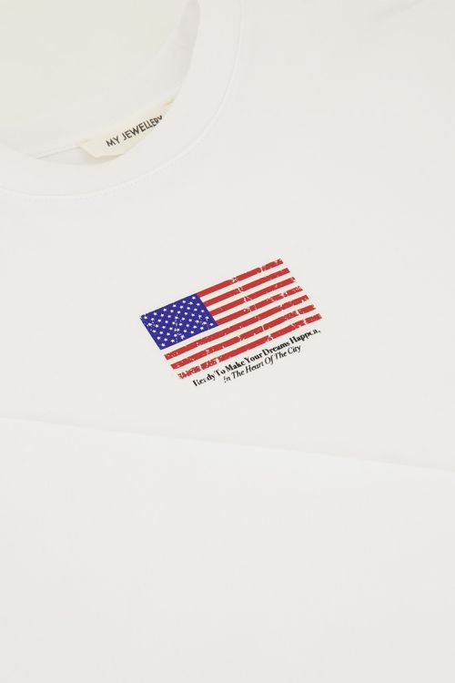 White long sleeve T-shirt with American flag | My Jewellery