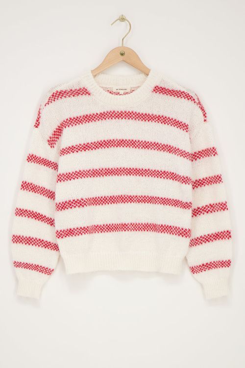 White oversized sweater with red stripes | My Jewellery