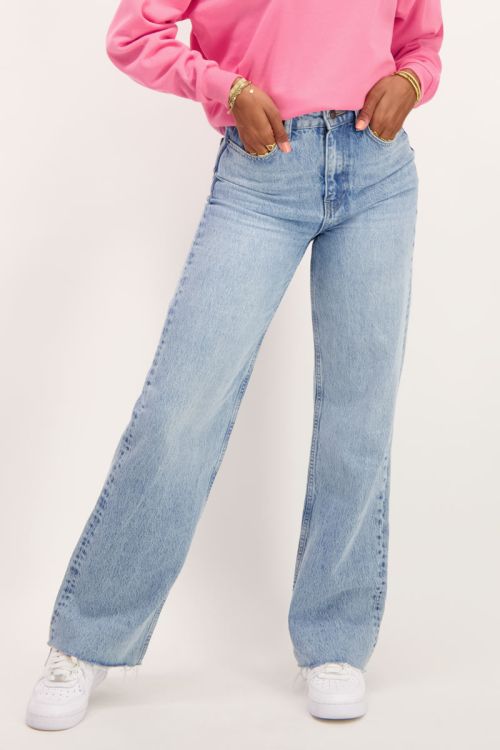 Blauwe wijdvallende jeans