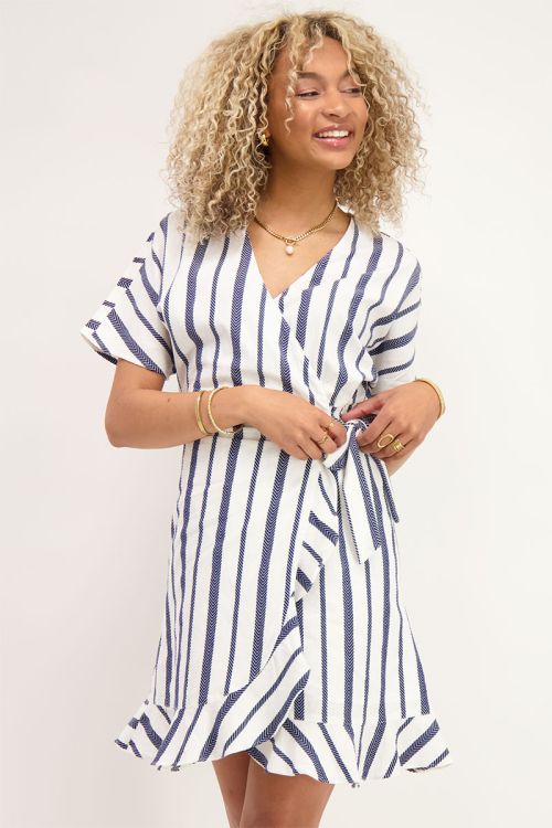 blue white wrap dress