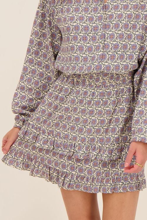 Witte ruffle rok met blauwe bloemenprint | My Jewellery