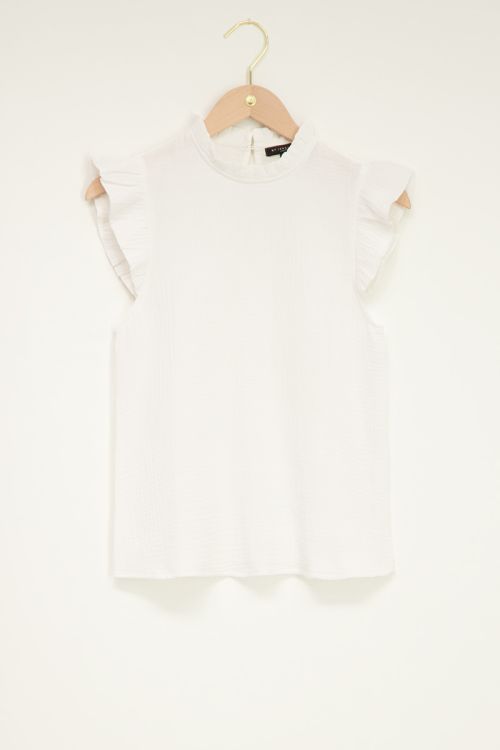 Witte top met volantmouwen, witte ruffle top