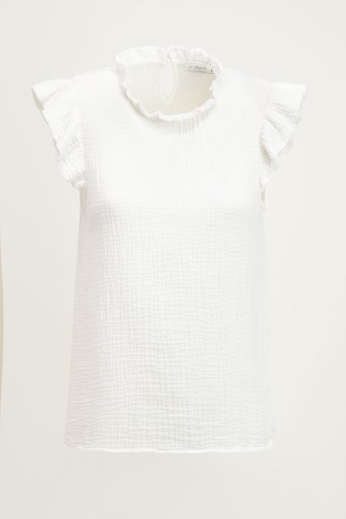 Witte top met volantmouwen, witte ruffle top My Jewellery