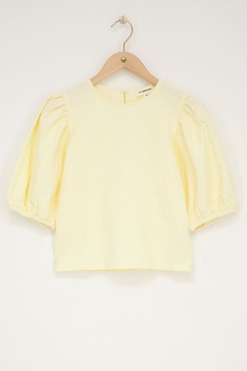 Yellow bouclé top puff sleeves | My Jewellery