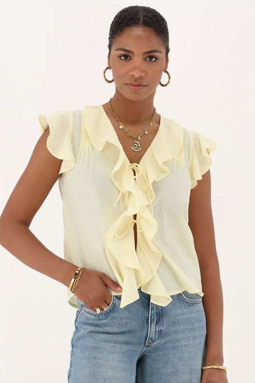 Yellow sleeveless top with ruffles & bows | My Jewellery
