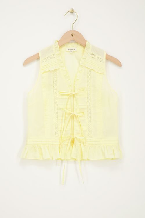 Yellow top with pleats & ribbon details | My Jewellery