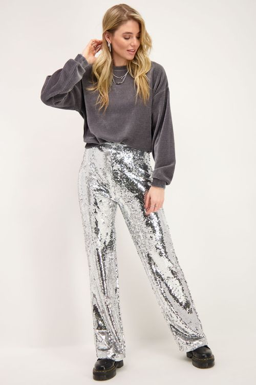 Zilverkleurige broek met pailletten | My Jewellery