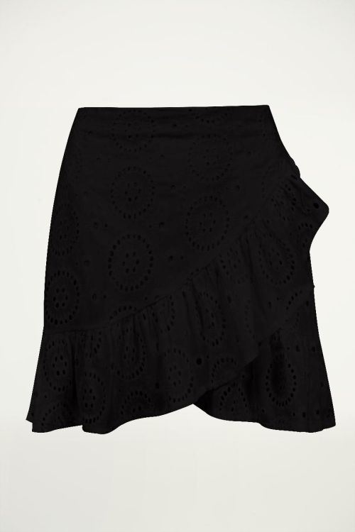 zwarte geborduurde overslagrok, broderie anglaise rok