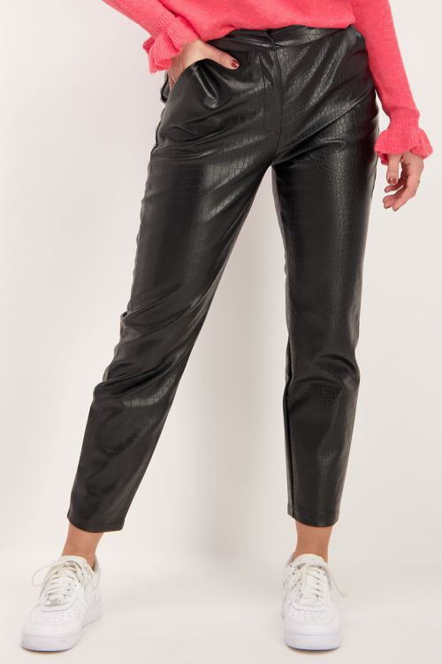 Zwarte leatherlook broek met croco print | My Jewellery