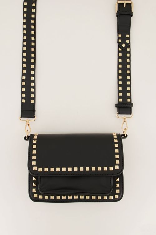 Zwarte schoudertas met grote goudkleurige studs